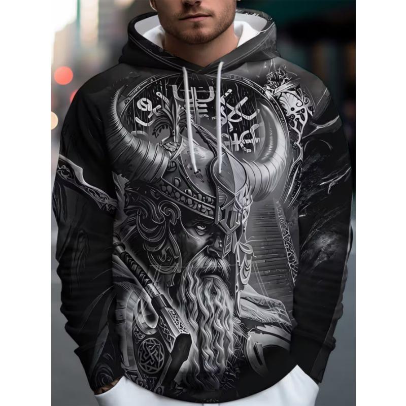 Men's Trendy Street Hooded Sweatshirt with Printed Design, Featuring a Hood Strap. Suitable for Daily Outings and Casual Gatherings.