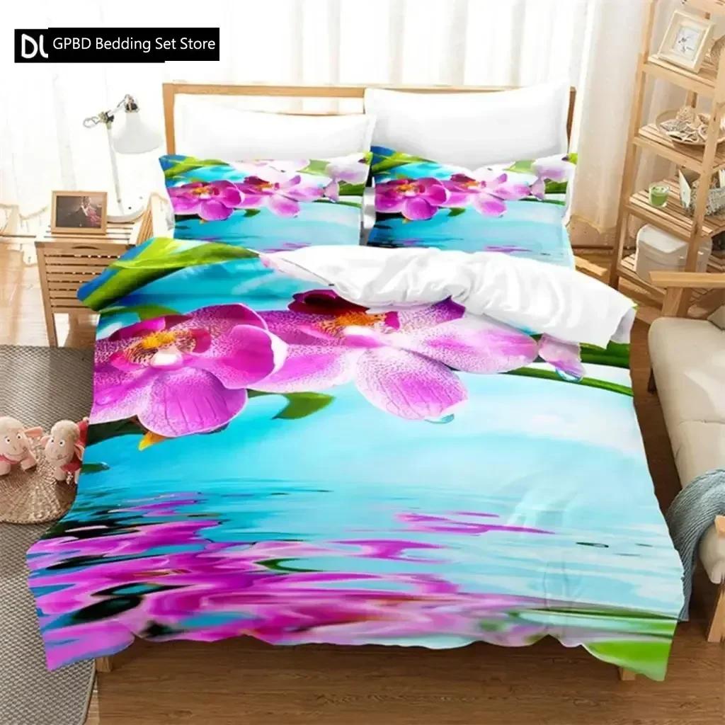 Lila Blumen Königin Bettwäsche Set Für Schlafzimmer Weich Modern Bettüberwürfe Bequem Kinder Bettbezug Steppdeckenbezug Und Kissenbezug