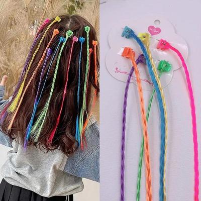 Bunte Zöpfe Haarverlängerungen mit Haarspangen Regenbogen Mädchen Accessoires Zopf Geflochtene Perücken Ha M5R2