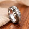 8mm Silver Color Stainless Steel Rings for Men, Meteorite Deer Antler Inlay Dome Engagement Ring, Men Wedding Jewelry