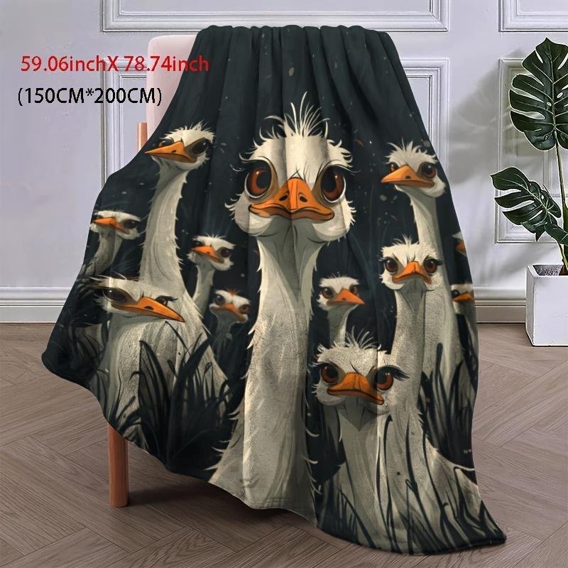 Soft & Cozy Ostrich Print Flannel Throw Blanket - Versatile for Napping, Sofa, Office Bed, Camping - All-Season Comfort Gift