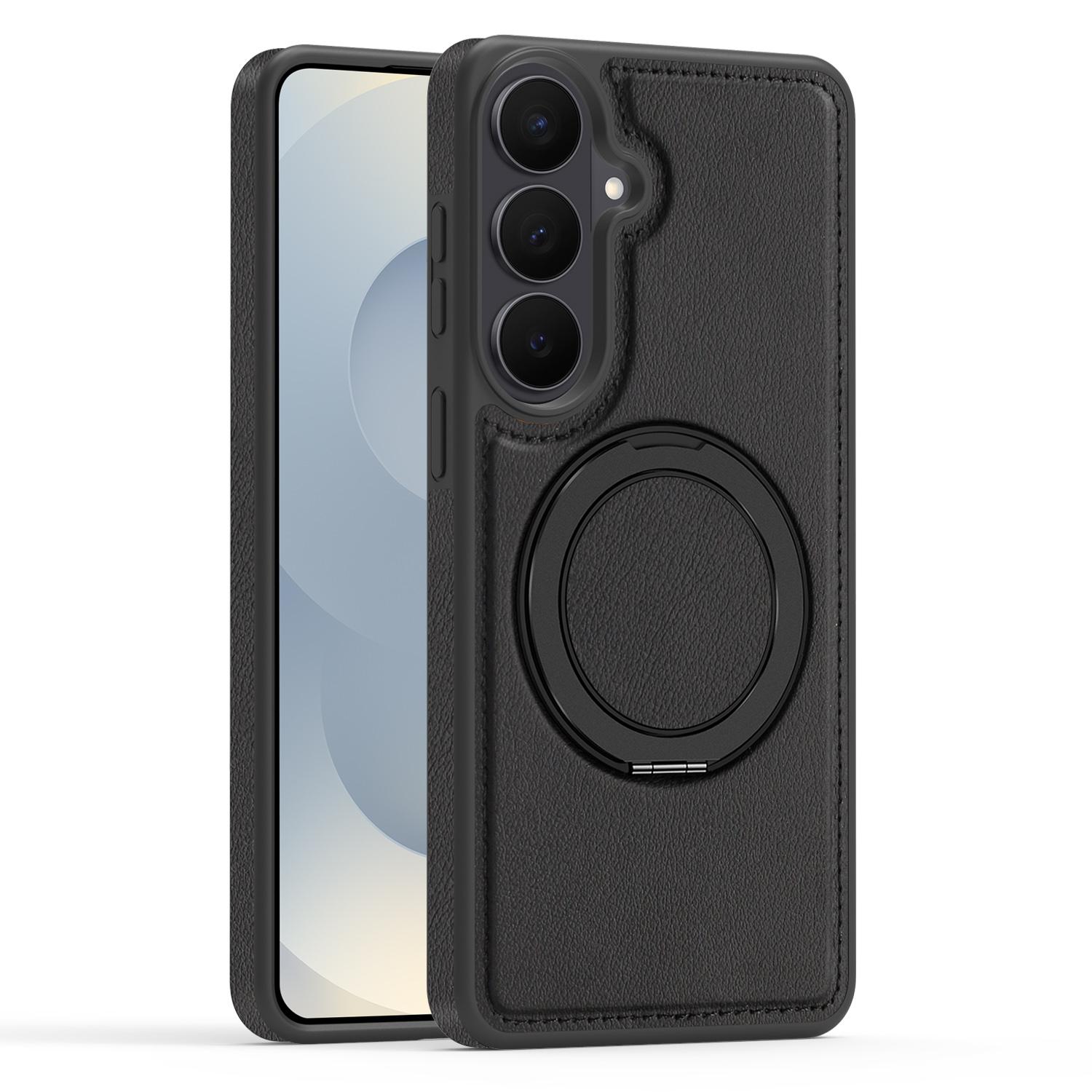 

Беспроводная зарядка 360 Кольцо-держатель Кожаный чехол для Samsung Galaxy S26 Ultra S25 Edge S24 Plus S23 S22 Z Fold 7 Z Flip 6 5 4 3 Чехол для телефона с подставкой Samsung Galaxy S22 чёрный