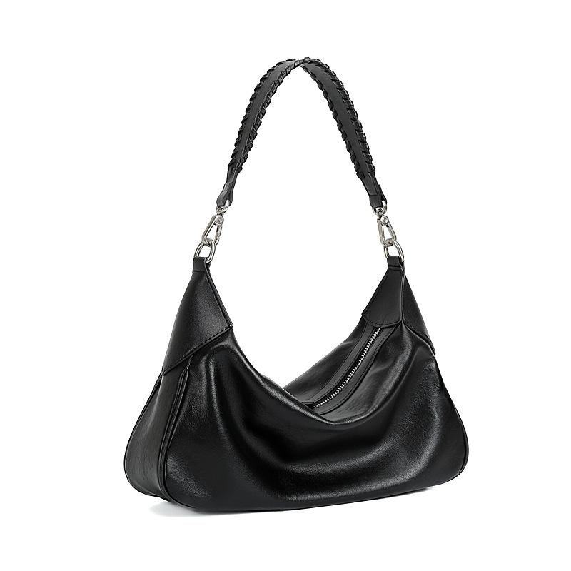 Hifashi Trendy Genuine Leather Underarm Shoulder Bags For Women 2026 Luxury Designer Crossbody Hobos Half Mo Ladies Handbags чёрный