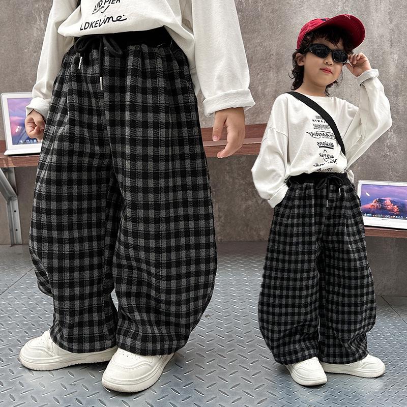 Boys' Korean-Style Loose Plaid Pants - Versatile, Fashionable Spring/Autumn Long Pants for Small To Medium Children (2025)