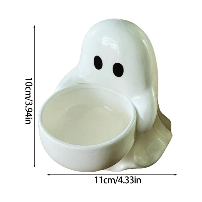 Ceramic Ghostly Figurine Candle Stand Halloween Themed Decorative Accent Candy Serving Tray For Holiday Table Setting