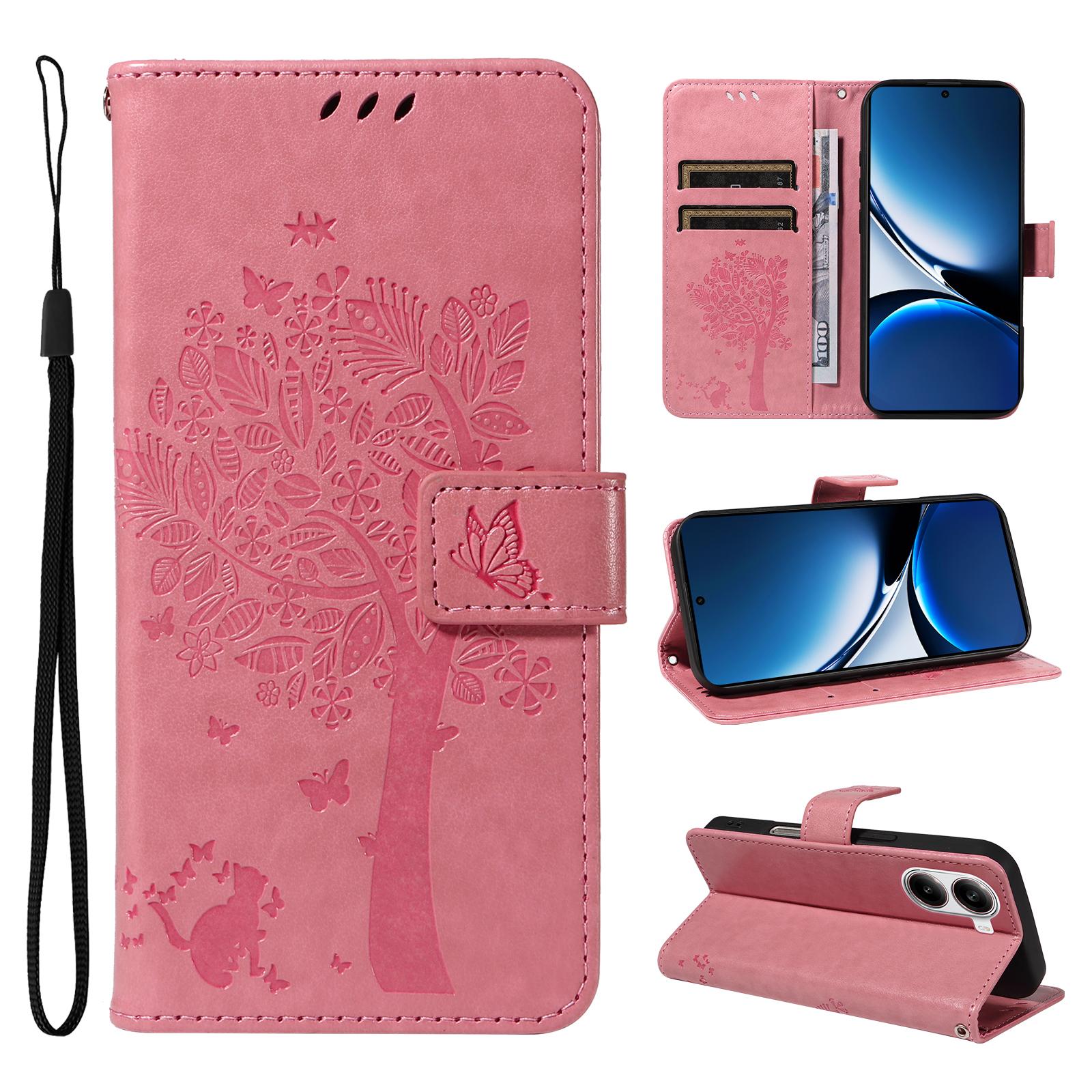 

For Xiaomi Redmi Turbo 4 5G/Poco X7 Pro 5G Phone Case with Stand Cat Tree Pattern Leather Wallet Mobile Cover Pink