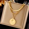 DIEYURO 316L Stainless Steel Round Portrait Coin Pendant Necklace For Women New Vintage Girls 3in1 Chains Jewelry Birthday Gifts