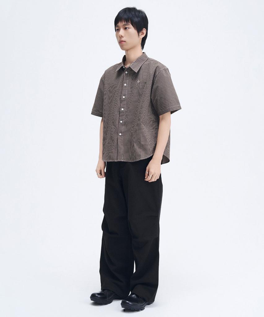 SLOW RECORD HOUSE Logo Check Short Sleeve Shirt_Brown