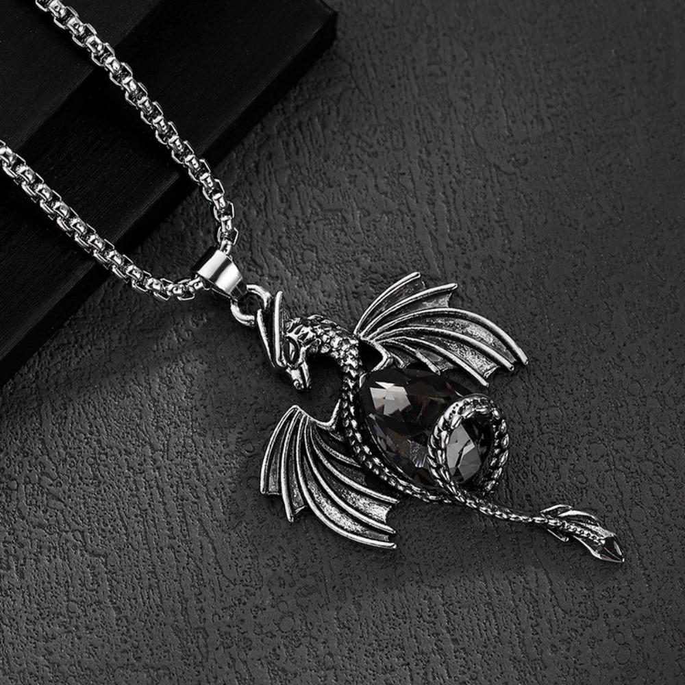 Cartoon Flying Dragon Dragon Pendant Necklace Retro Pendant Chain  Jewelry Accessory серый