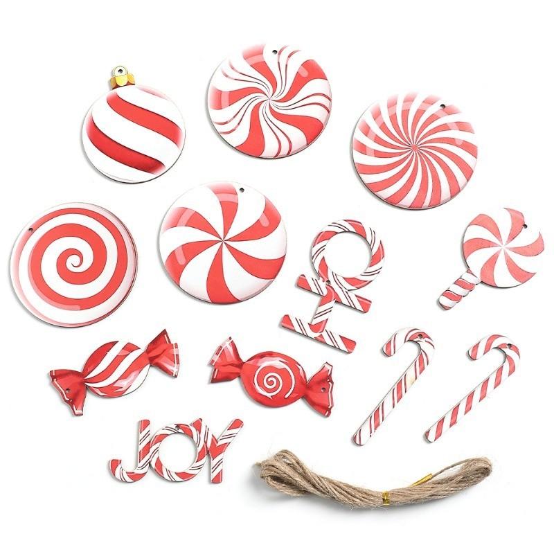 Red Christmas Ball Hanging Christmas Tree Decoration Pendant Candy Cane for Home Decor New Year Xmas DIY Party Supplies Ornament