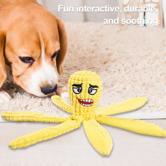 Octopus Dog Toy Cartoon Shape Wear Resistant Teeth Cleaning Funny Plush Octopus Toy Pet Interactive Squeaky Toy