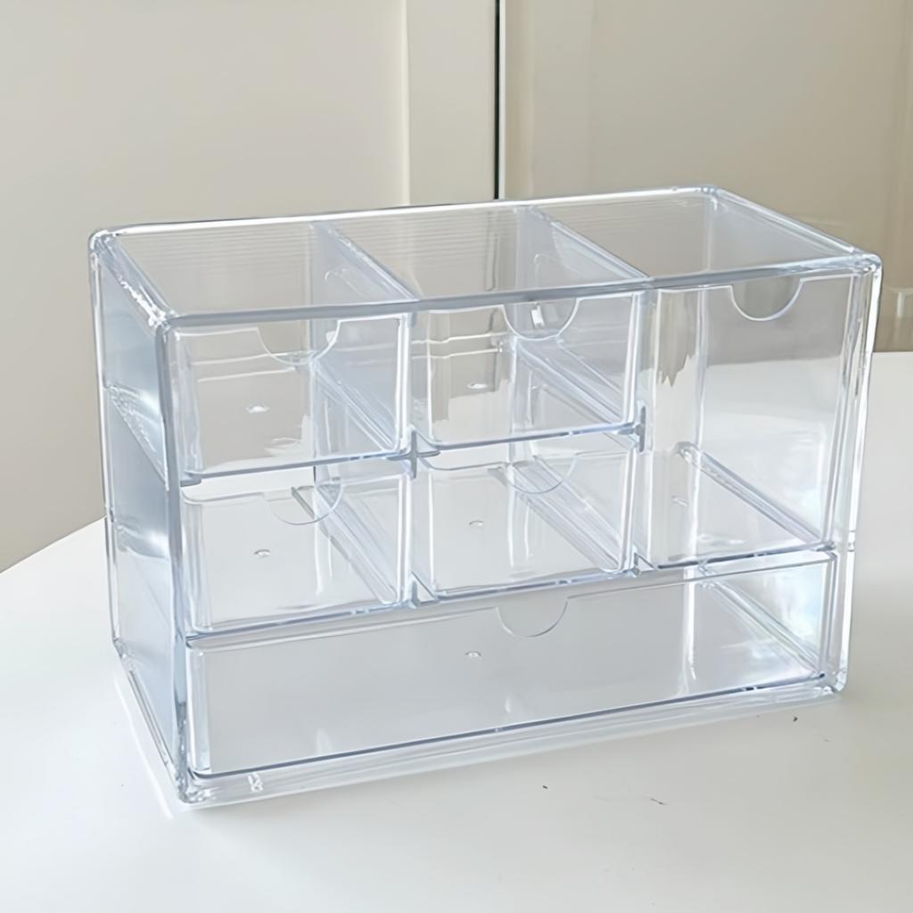 Six Grid Transparent Drawer Style Storage Box for Cosmetics, Suitable for Bedrooms and Bathrooms