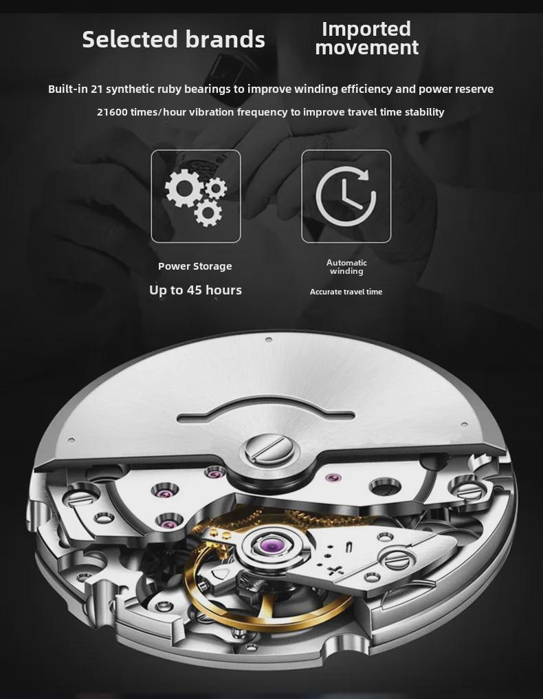 Haima Stilvolle und stimmungsvolle automatische mechanische Herrenuhr mit Hohlgitter-Design