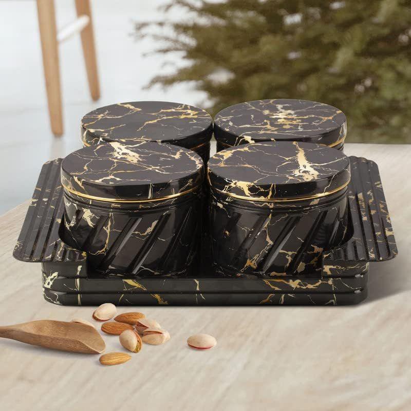 Air Tight Dry Fruit Container Tray Set with Lid & Serving Tray, Airtight Container Set 430ml (4 Pieces, Polypropylene) (Black)