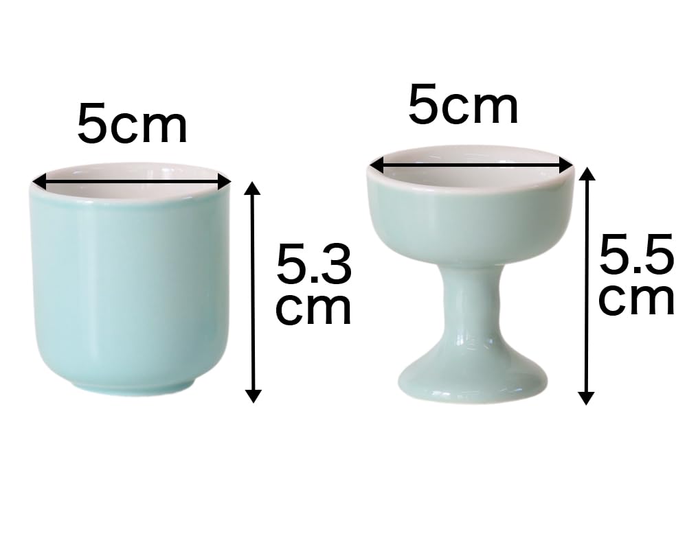 Namukumachan Kobo Set of 2 Medium Buddhist Tea Sets (1.6 Inches) - Solid Celadon Buddhist Teacups, Buddhist Rice Bowls, and Teacups