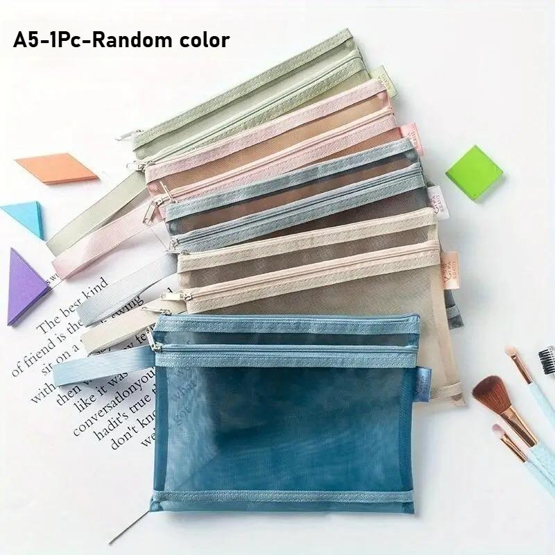 A4/A5 Morandi Double-layer Transparent Nylon Mesh Student Test Paper Classification Material Storage Bag,file Bag,pen Bag