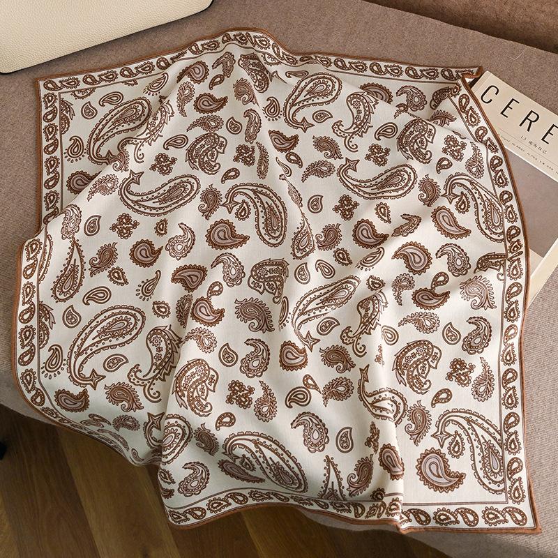Autumn and winter silk square scarf women's retro cashew nut silk wool silk scarf commuting warm decorative scarf