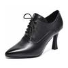 Pointed high heels women's autumn black first-layer cowhide lace-up stiletto fashion shoes two kinds of high-depth single shoes