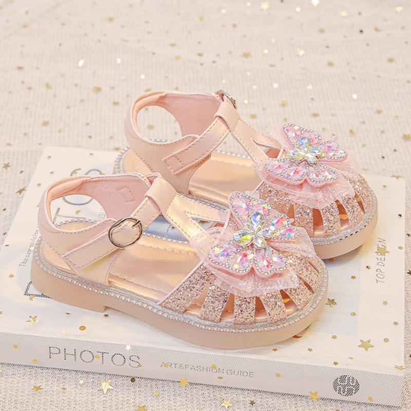 

Girls Princess Closed Toe Sandals, Summer Crystal Sandals Soft Sole Shoes for Toddler Baby Little Girls 36 рожевий