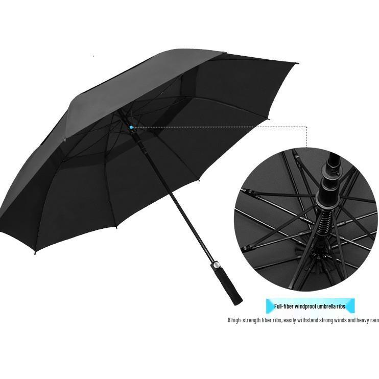 Men's Double Layer Windproof Golf Umbrella with Custom Logo and Long Handle