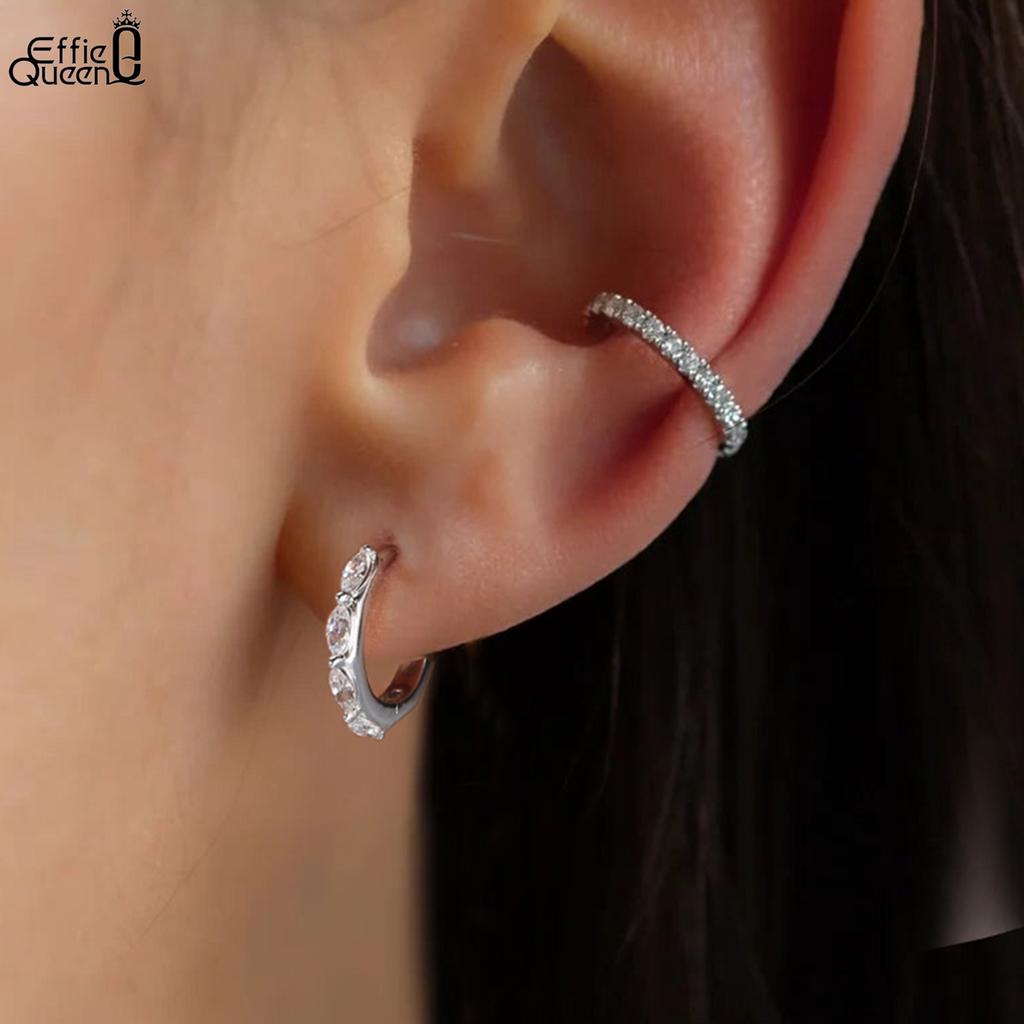 Effie Queen 925 Pure Silver Rhodium Plated Marquoise Zirconia Hoop Earrings Simple Jewelry for Women Banquet Party Gift LZE22