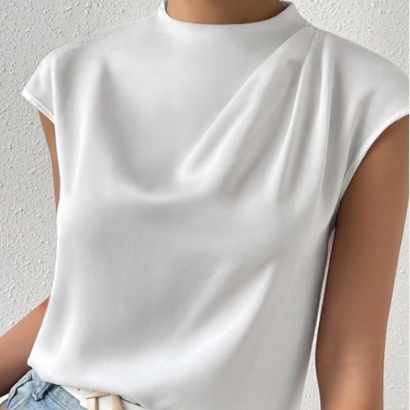 Elegant Summer Fashion Sleeveless Loose Women Blouses Loose Base Casual Shirts for Women Tops Solid Stand Collar Slim Simple Office Ladies Shirt 3437