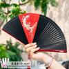 Chinese-Style Dark Green All-Bamboo Fan for Women, Hollow Floral Folding Fan, Ancient Style, Portable, Easy to Open and Close, Hanfu Dance Fan