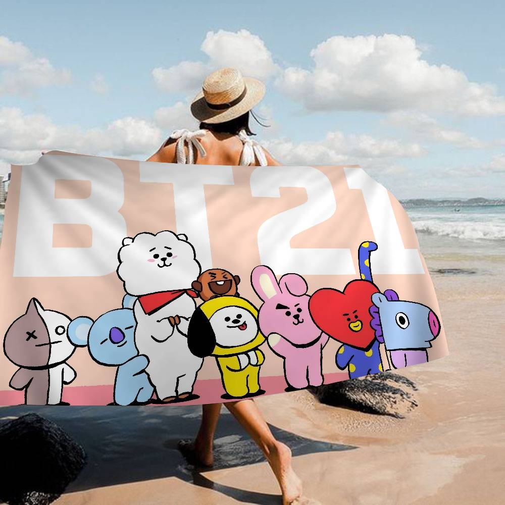B-Bt-21 Group Cartoon Anime Big Microfiber Beach Towels Quick Dry Towel Sand Beach Towels Pool Towel for Travel Swim Pool Yoga