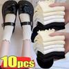 5pairs Korean Lolita JK Ruffle Cotton Socks for Women Middle Tube Ankle Soft Breathable Hosiery Black White Autumn Kawaii Socks