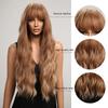 Long Water Wave Synthetic Wigs with Bangs Natural Ginger Brown Loose Curly Wavy Wig for Black White Women Heat Resistant Daily