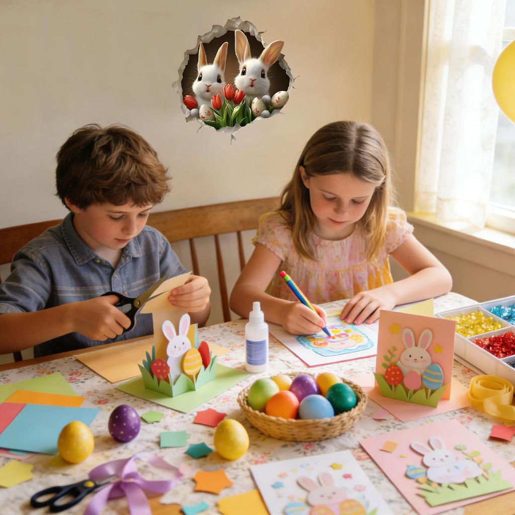 3D Hole Breaking Easter Bunny Sticker Cute PVC Self-Adhesive Ripped Easter Bunny Decals Easter Toilet Seat Wall Window Sticker