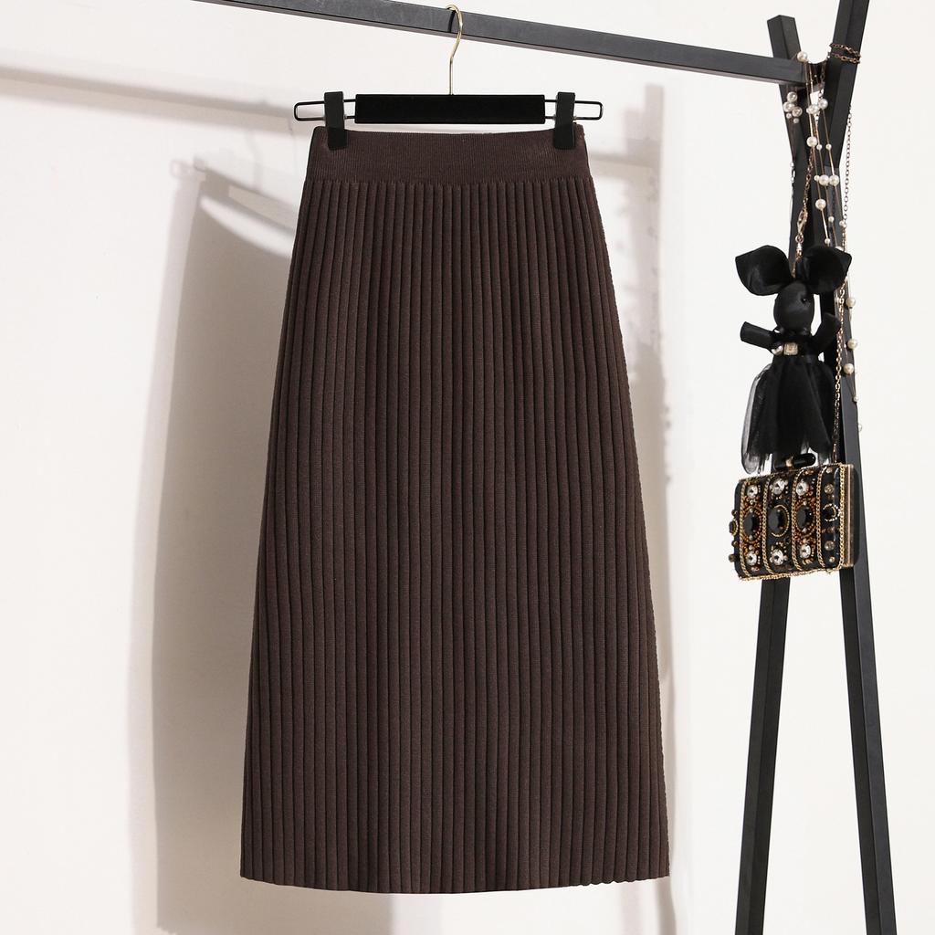 High Waist Pit Knitted Skirt Versatile Classic A-line Straight Skirt for Women's Winter Large Size Fat Mm Slim Mid-length Skirt