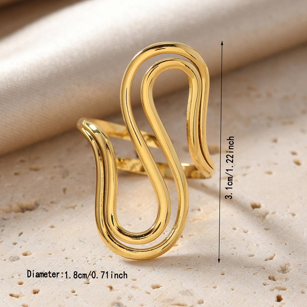 Stainless Steel Unique Double S-Shaped Opening Rings for Women Men 18K Gold Color Stylish Anti Allergenic Waterproof Jewelry