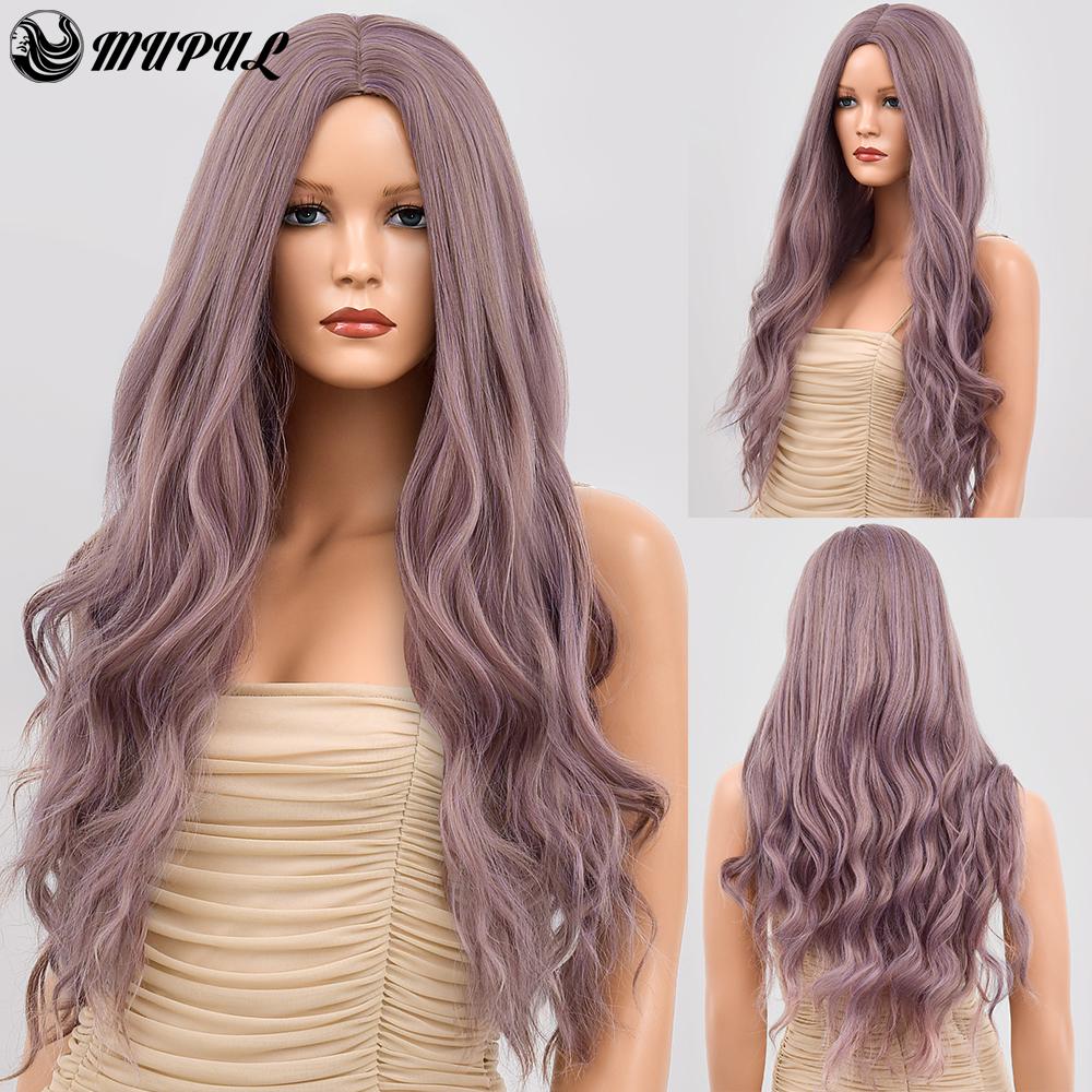 Synthetische Perücke für Frau, blau gefärbt, Ombre, langer Körper, Wasserwelle, Cosplay-Party, Lolita, 28 Zoll, hitzebeständige Nutural-Perücke