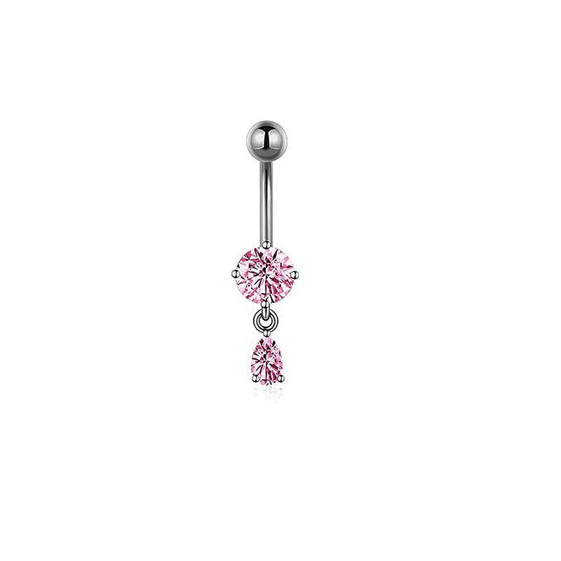 5-Piece Pink Butterfly Zircon Stainless Steel Belly Button Rings