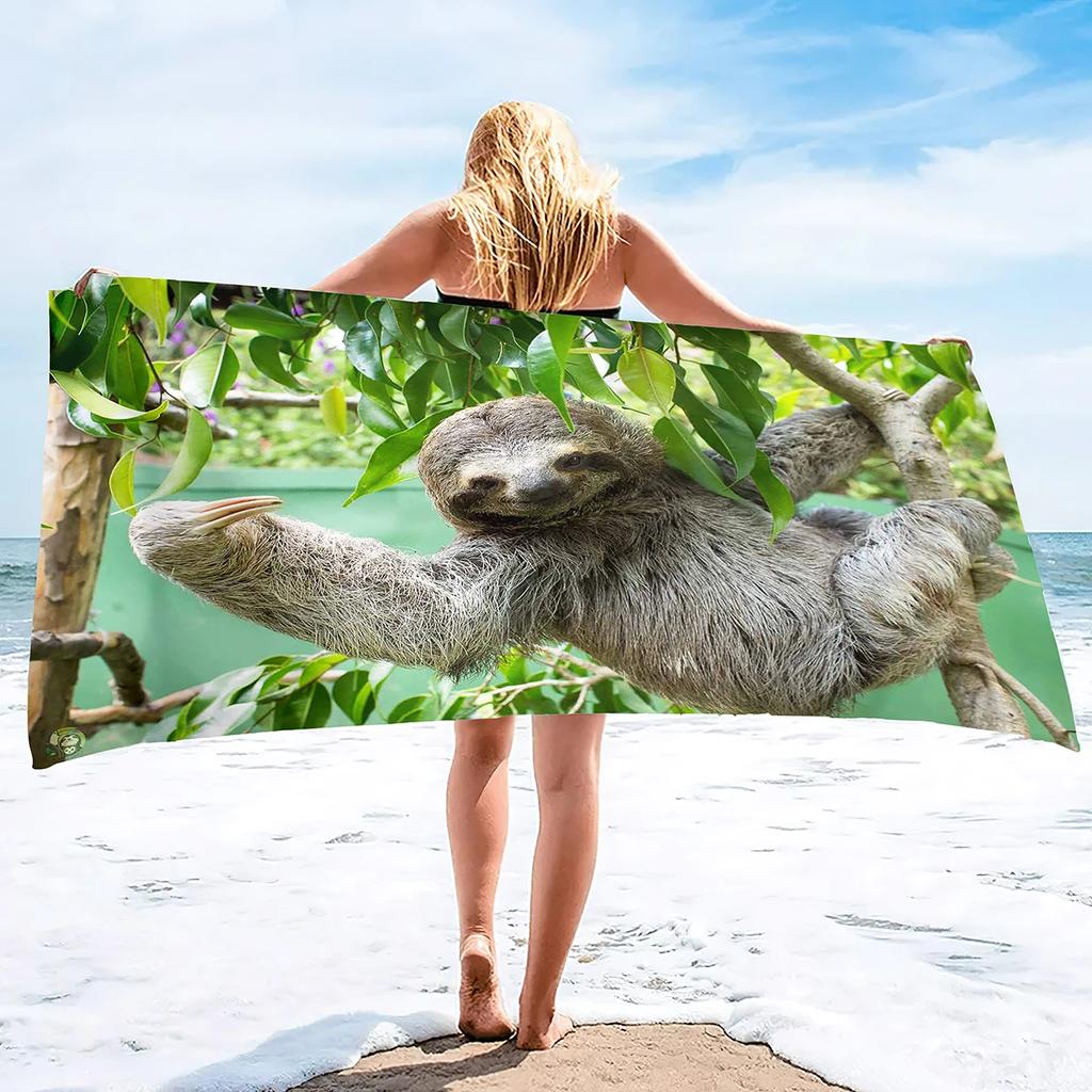 Schattige Luiaard Vakantie Buiten Strandlaken Microvezel Zacht Groot Douchelakens Multifunctioneel Zeer Absorberend voor Badkamer, Zwembad