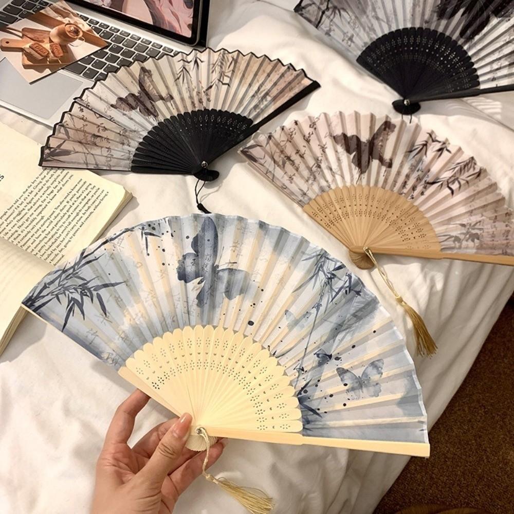 with Tassel Folding Fan Art Craft Woman Fans Vintage Folding Hand Fan Gifts