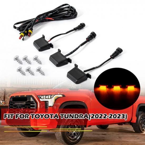 For Toyota Tundra for PRO 2022-2024 3pcs LED Front Grille Lights Kit Amber Lamps | Black | Polished | Left | 1 Year Manufacturer Warranty