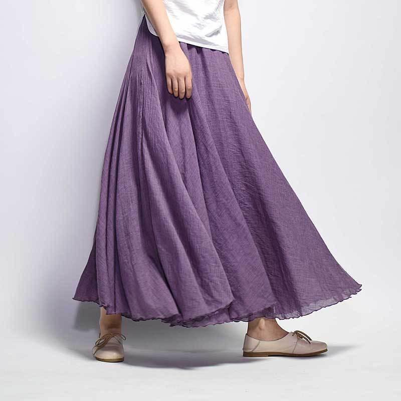 Summer New Overskirt Cotton and Linen Skirt Linen Solid Color Long Dress Loose Large Swing Skirt Pleated A- Line Skirt