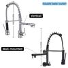 Double Output Kitchen Spring Faucet Stainless 360° Rotating Sink Faucet Vertical/wall Mounted High Pressure Hot/Cold Faucets