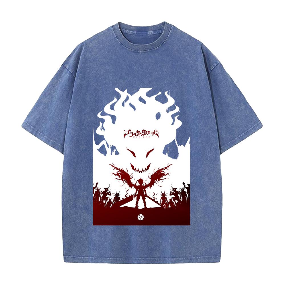 Anime Black Clover Asta Printed Tee Men Women Washed Cotton T-shirts Short Sleeve Vintage T Shirt Harajuku Male Oversized Tshirt