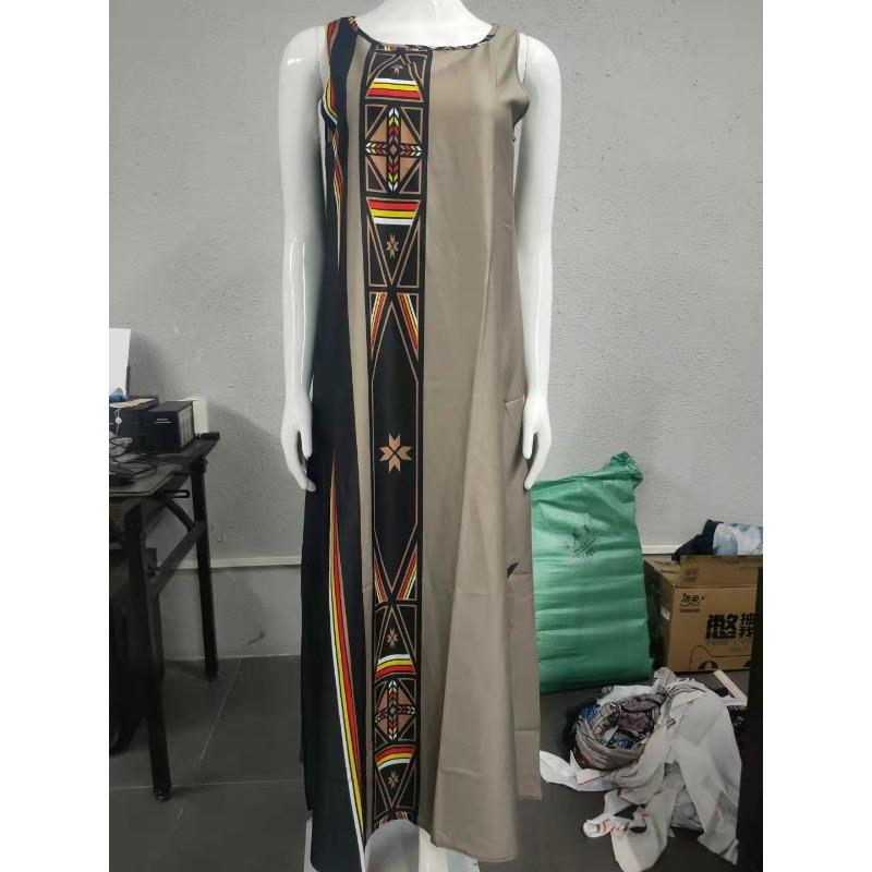 

Летнее женское платье с круглым вырезом без рукавов, свободное платье с принтом, длинное платье 5XL