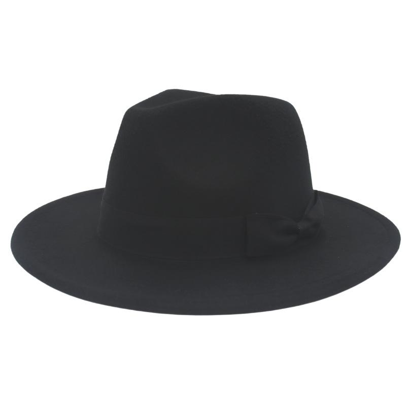 Wind Jazz Hat Big Eaves Hat Bow Flat Edge Top Hat Men And Women Woolen Felt Hat