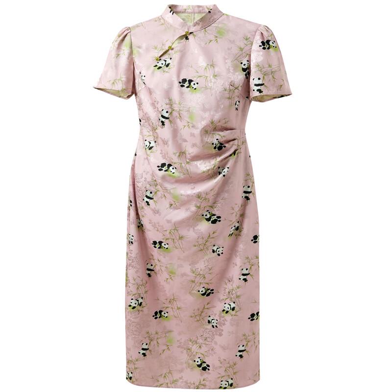 Sancai Plus Size 2025 Summer Panda Jacquard Chinese Style Cheongsam Dress