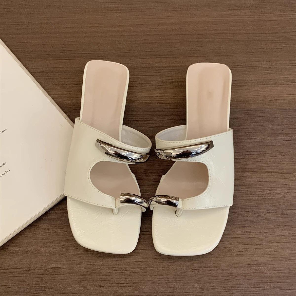 

Slippers women s 2025 new outer wear summer advanced sense metal cover toe pedal temperament French wedge cool slippers 35