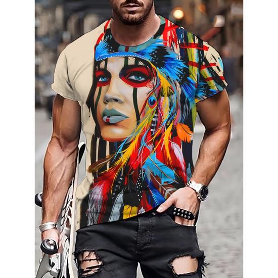 Camiseta de Moda con Estampado de Chica Para Hombres Camisetas Coloridas Impresas en 3D Casual Unisex Manga Corta Cuello Redondo Tops Camisetas de Calle