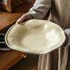 Cream Wind Pearl Edge Ceramic Large Bowl French Tableware Bowl Special-Shaped Bowl Household Salad Bowl Vegetable Bowl Pasta Bowl