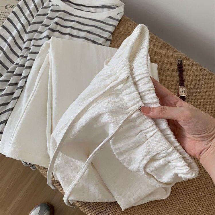 2025 Petite Women's White Cotton-Linen Slimming Wide-Leg Pants XS