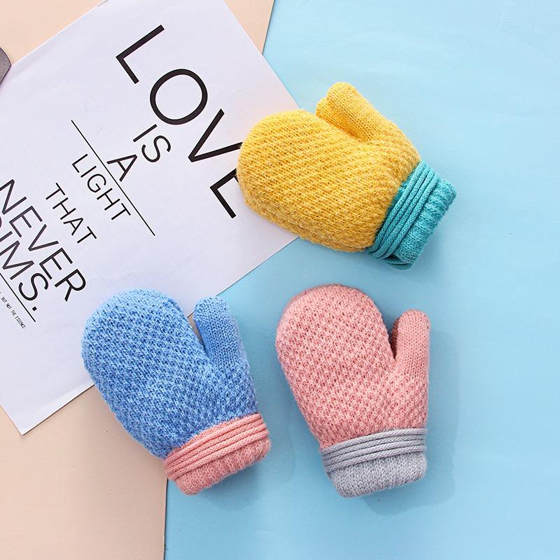 Autumn and winter baby cute bag finger velvet warm outdoor cold-proof toddler neck knitting children's gloves