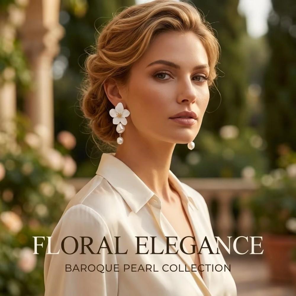 White Flower Drop Earrings Drop Shape Dangle Earrings Fashion Imitation Pearl Earrings  Gift